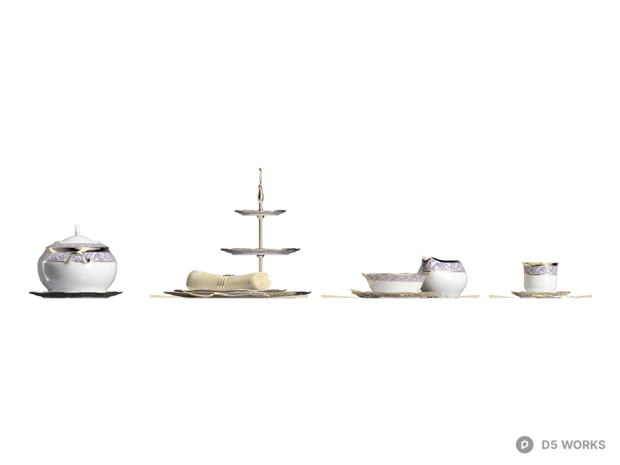 Ceramic Tableware Set With Cups 3d model thumbnail 2