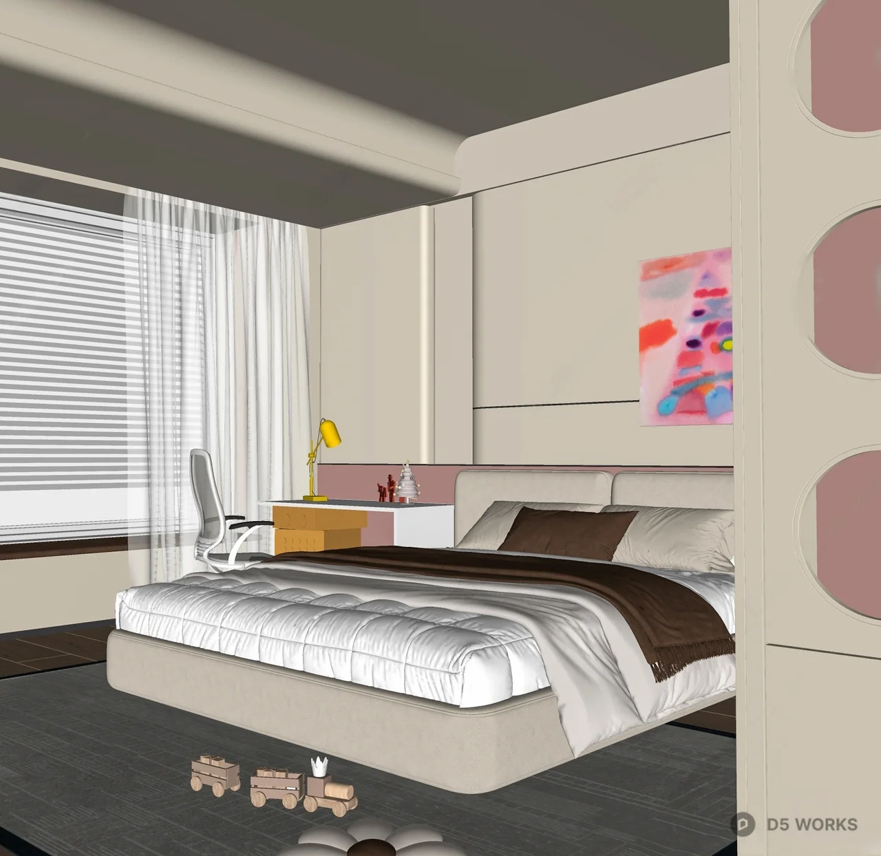 Modern Minimalist Bedroom with Abstract Art 3d model thumbnail 2