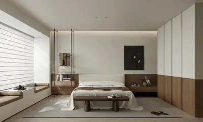 Minimalist Japanese Style Bedroom with Integrated Storage 3d model