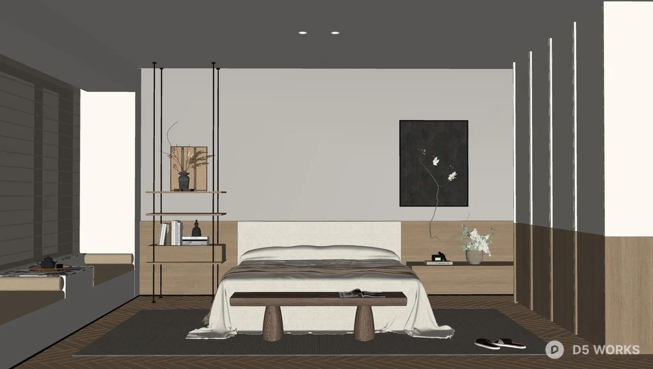 Minimalist Japanese Style Bedroom with Integrated Storage 3d model thumbnail 2