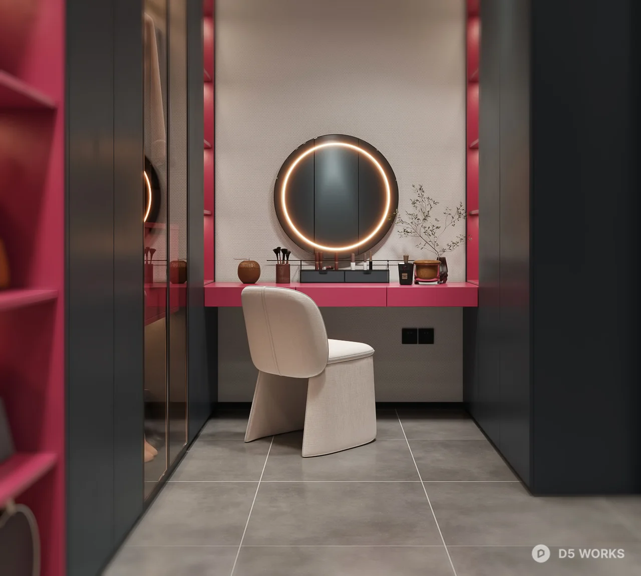 Modern Pink Vanity Dressing Room 3d model - Image 1