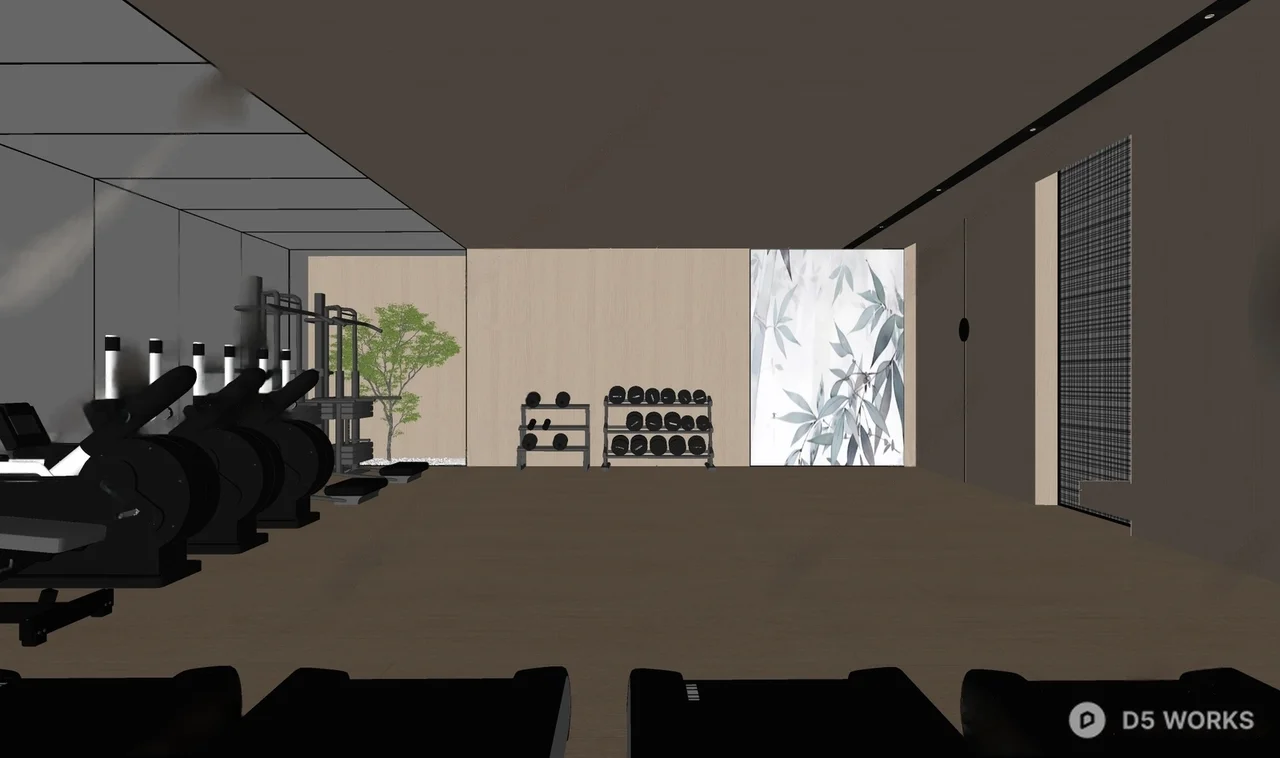 Minimalist Gym Space with Treadmills and Functional Training Zone 3d model thumbnail 2