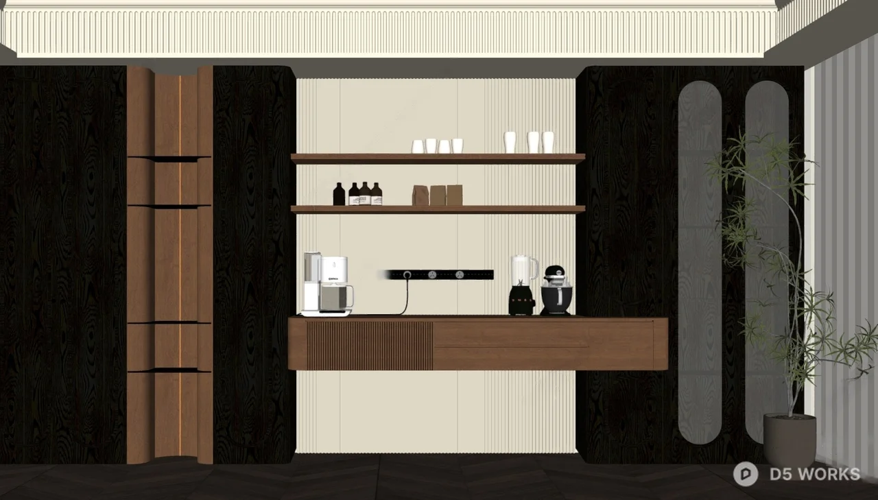 Mid Century Modern Dining Nook with Integrated Shelving 3d model thumbnail 2