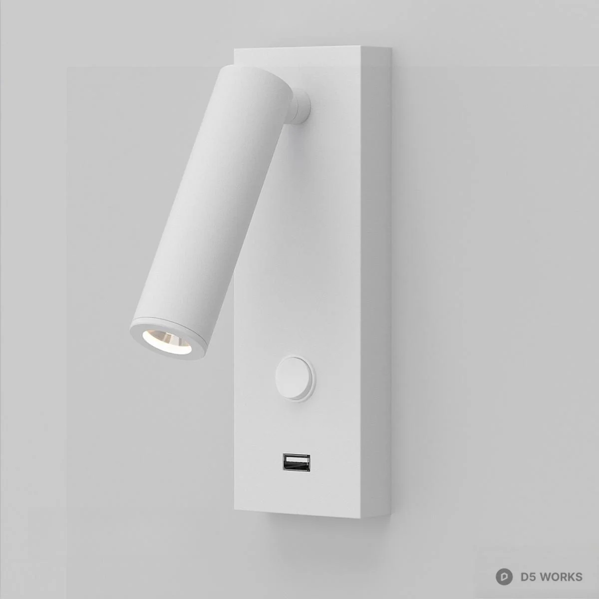 Minimalist Black Wall Lamp With USB Port 3d model thumbnail 2