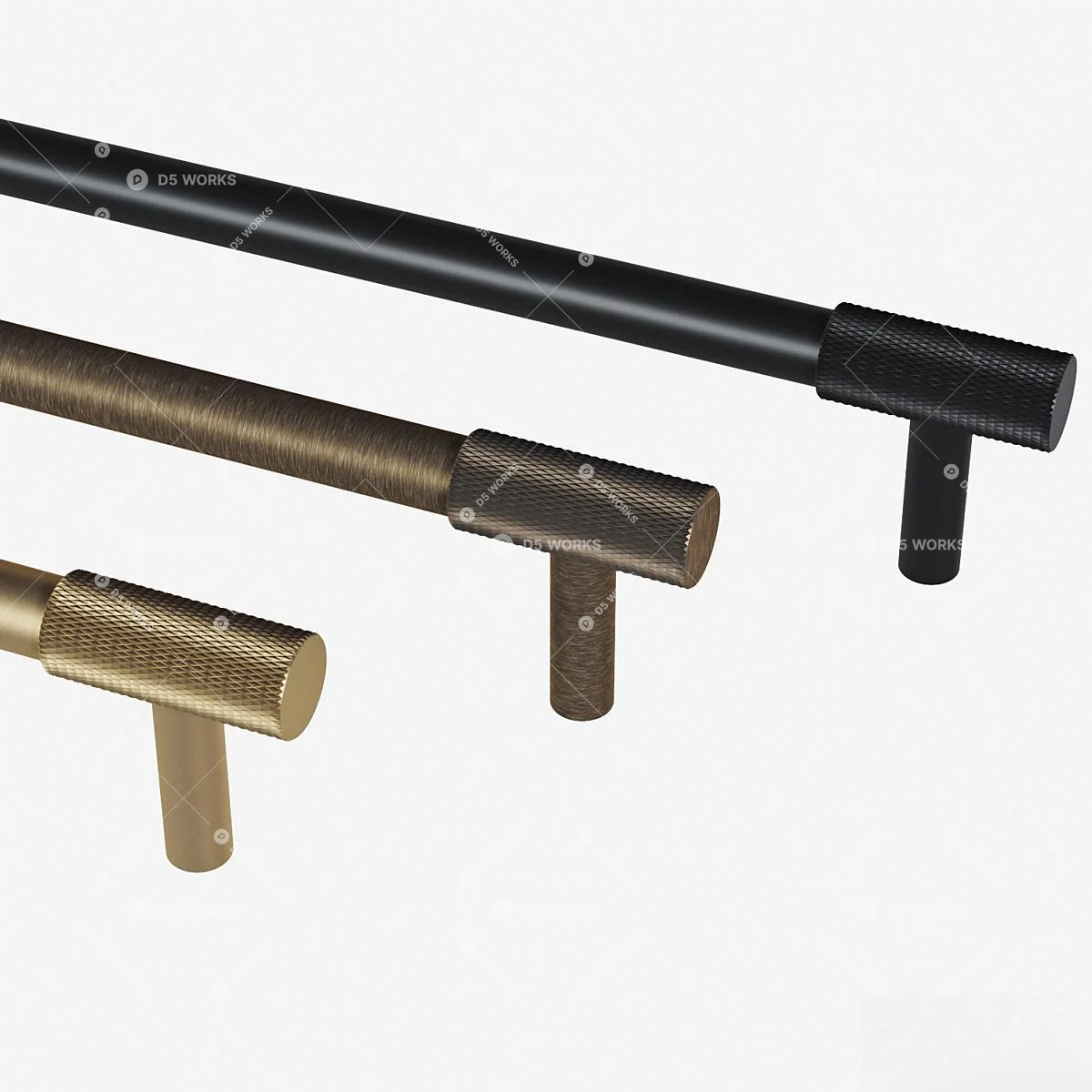 Brushed Brass And Black Metal Cabinet Pulls 3d model thumbnail 2