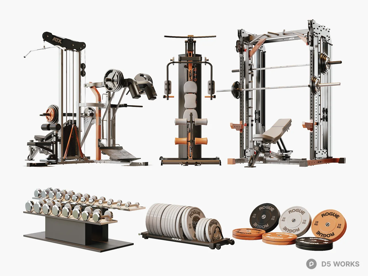 Multi Station Gym Equipment Set 3d model - Image 1