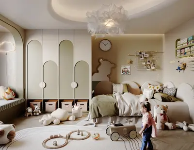 Minimalist Children's Bedroom With Play Area And Storage 3d model