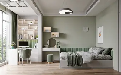 Minimalist Green Children Room with Study Zone 3d model