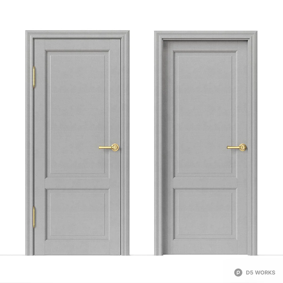 Minimalist Gray Panel Door With Brass Handle 3d model - Image 1