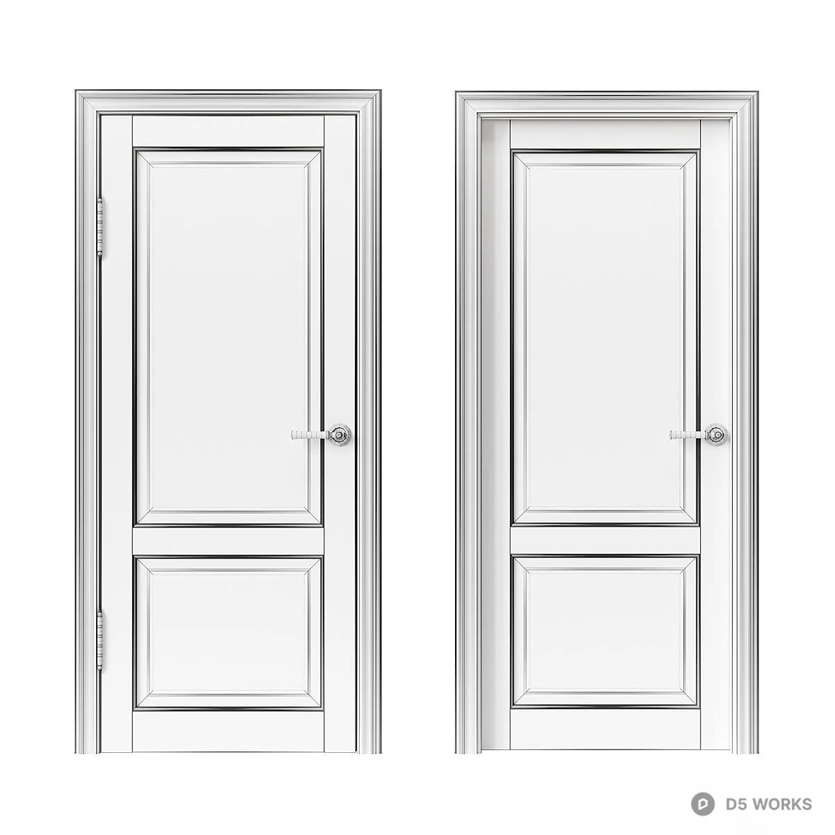 Minimalist Gray Panel Door With Brass Handle 3d model thumbnail 2