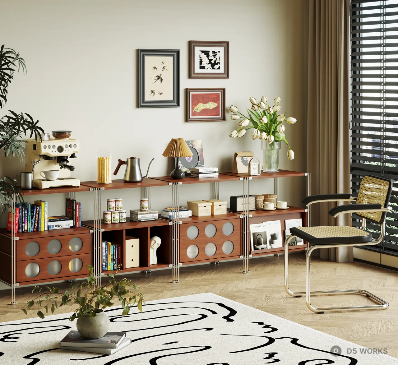 Mid Century Modern Living Room with Sideboard 3d model - Image 1