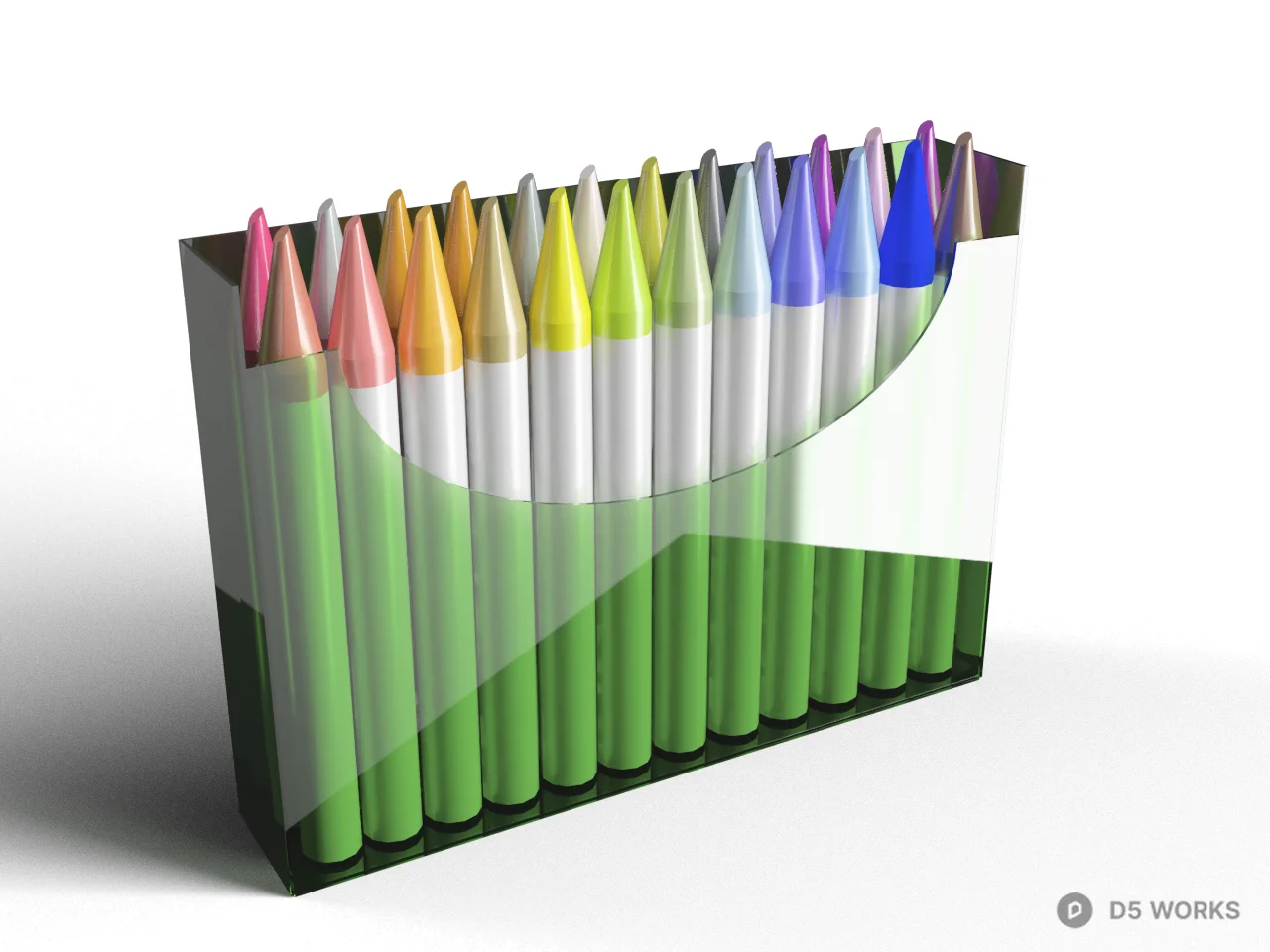 Colorful Pencil Set In Transparent Case 3d model - Image 1