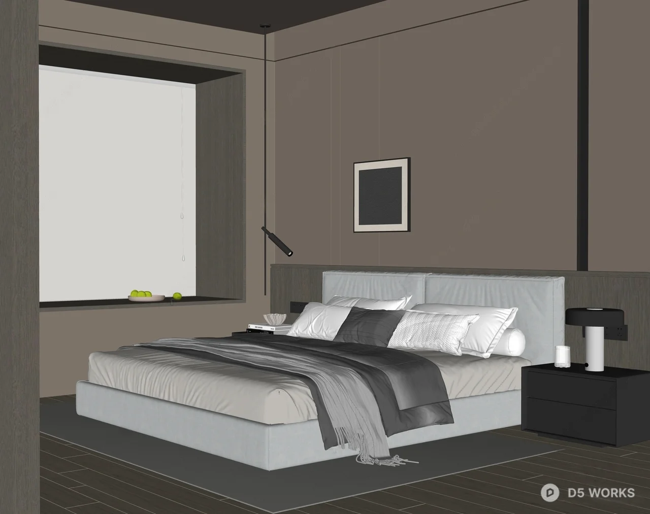 Minimalist Modern Bedroom with Ambient Lighting 3d model thumbnail 2