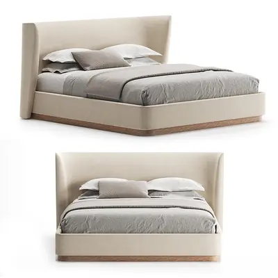 Upholstered Headboard Double Bed With Wood Base 3d model