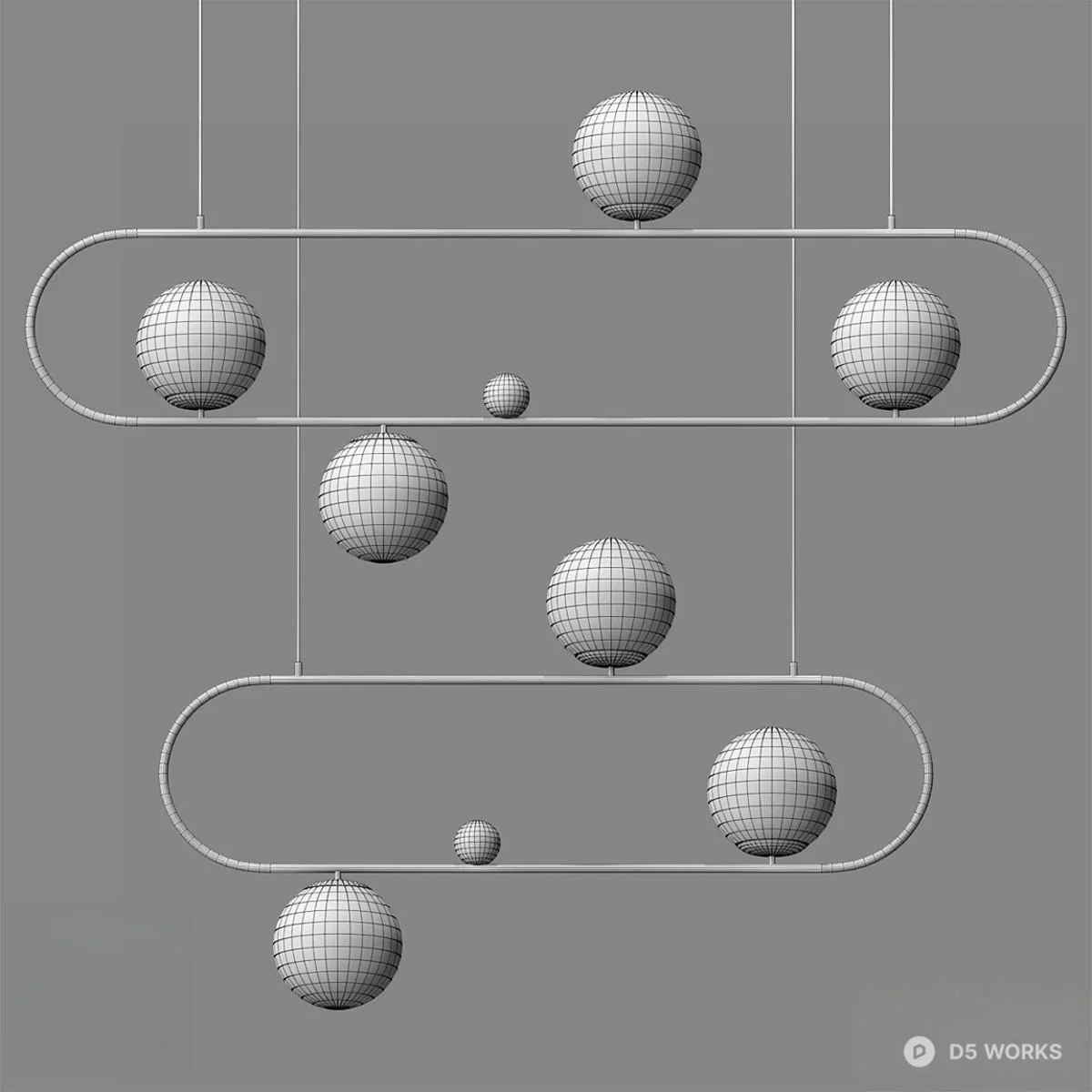 Modern Linear Pendant Light With Spherical Bulbs 3d model thumbnail 2
