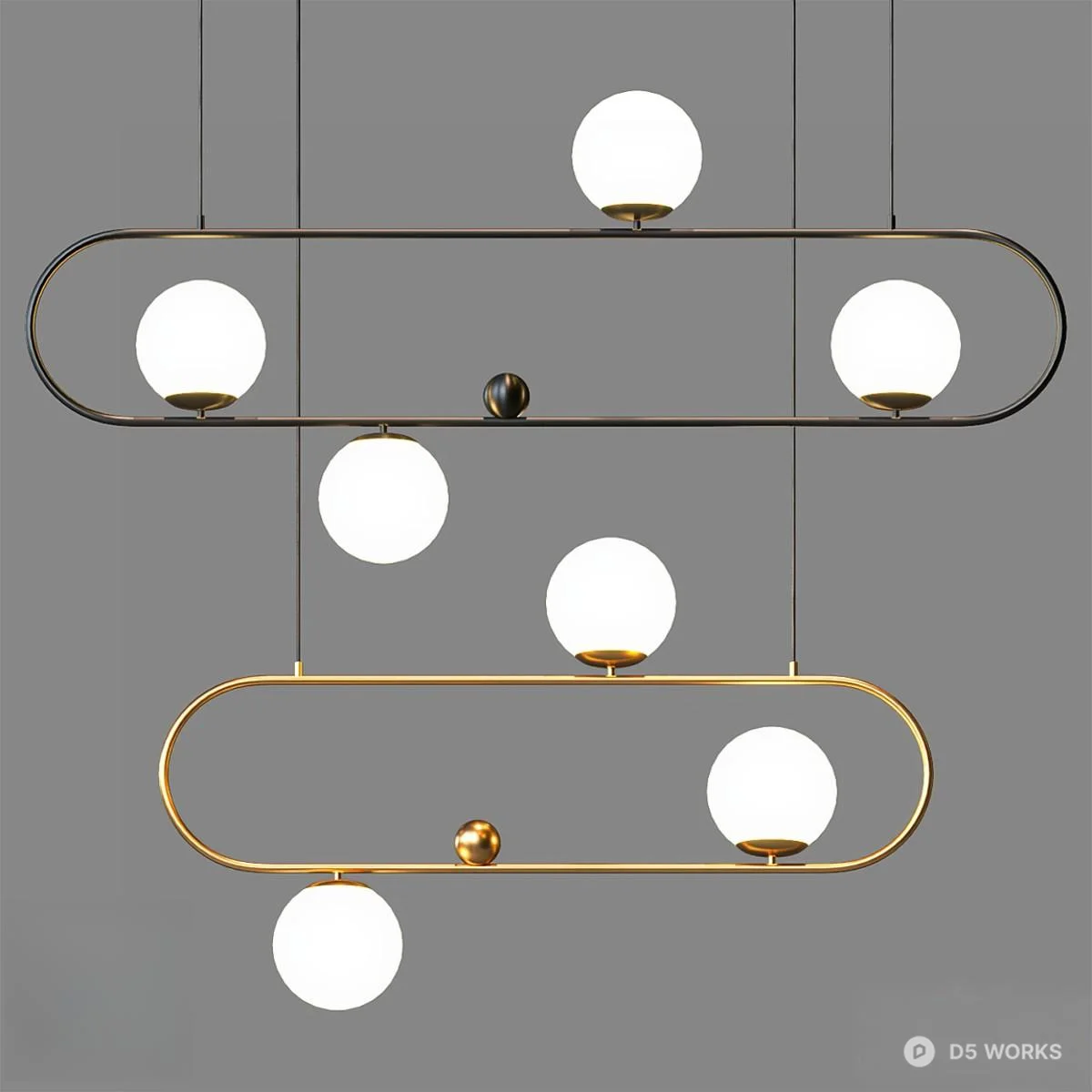 Modern Linear Pendant Light With Spherical Bulbs 3d model - Image 1