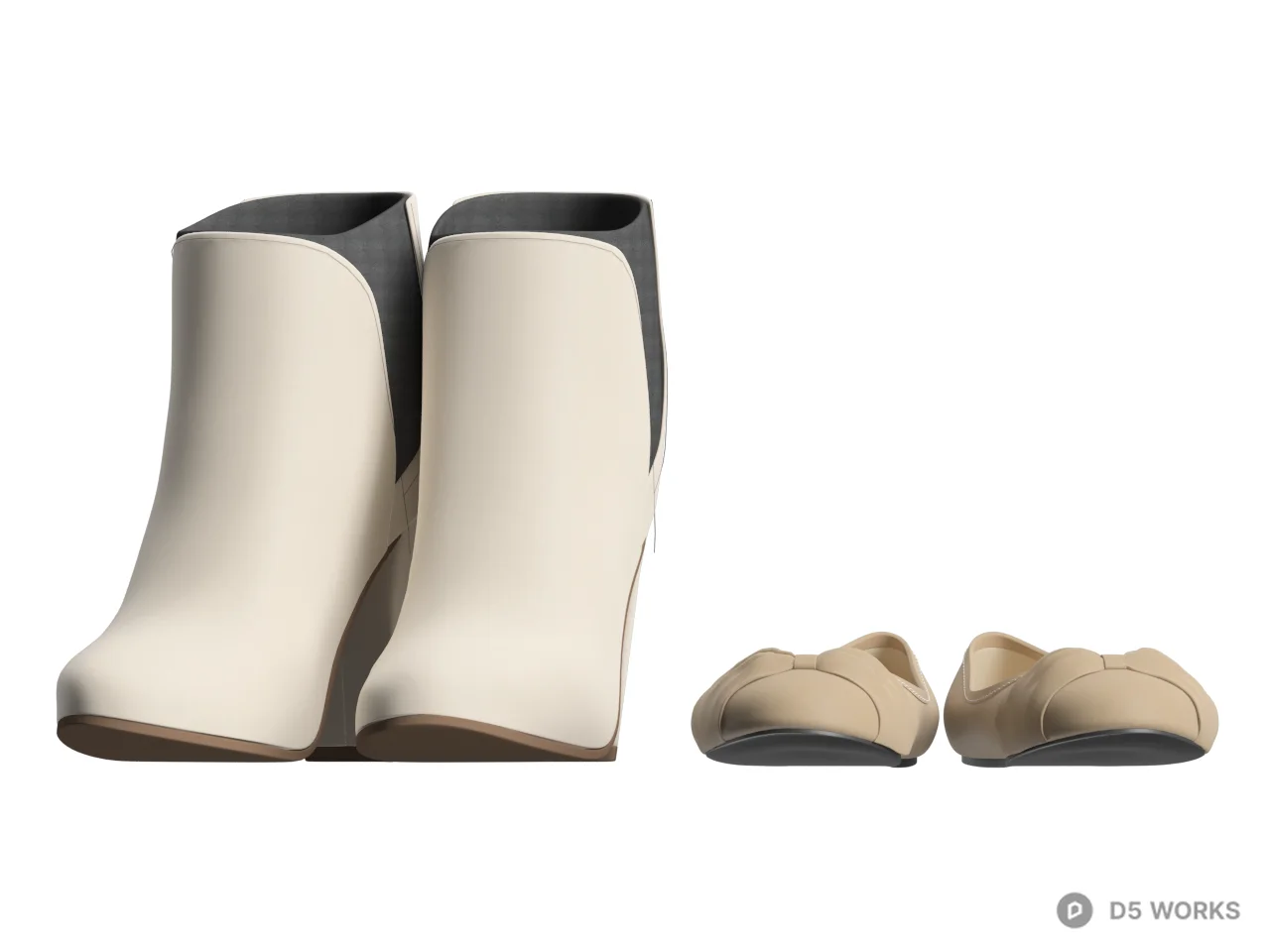 Minimalist White Boots and Flats 3d model thumbnail 2
