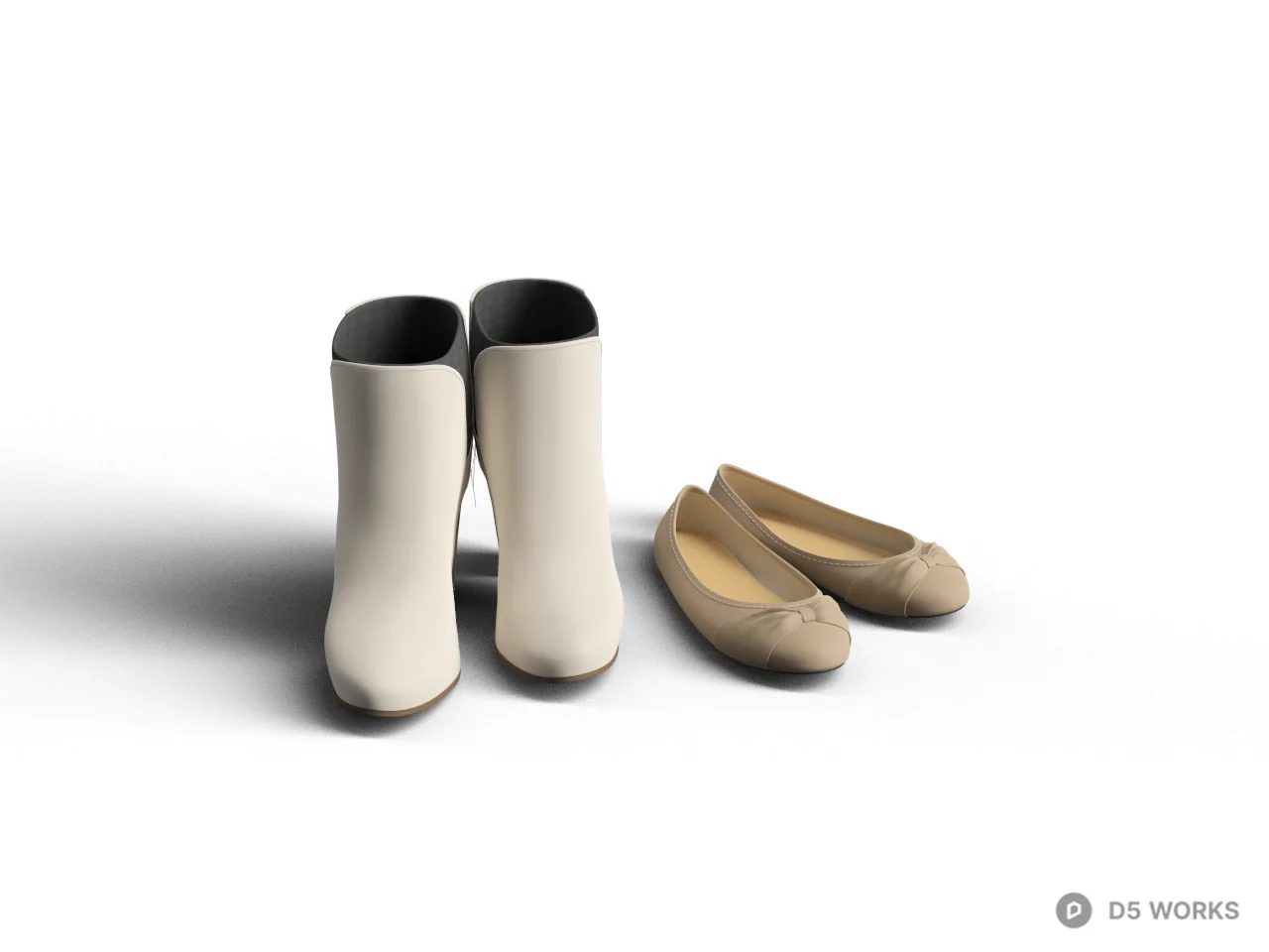 Minimalist White Boots and Flats 3d model - Image 1
