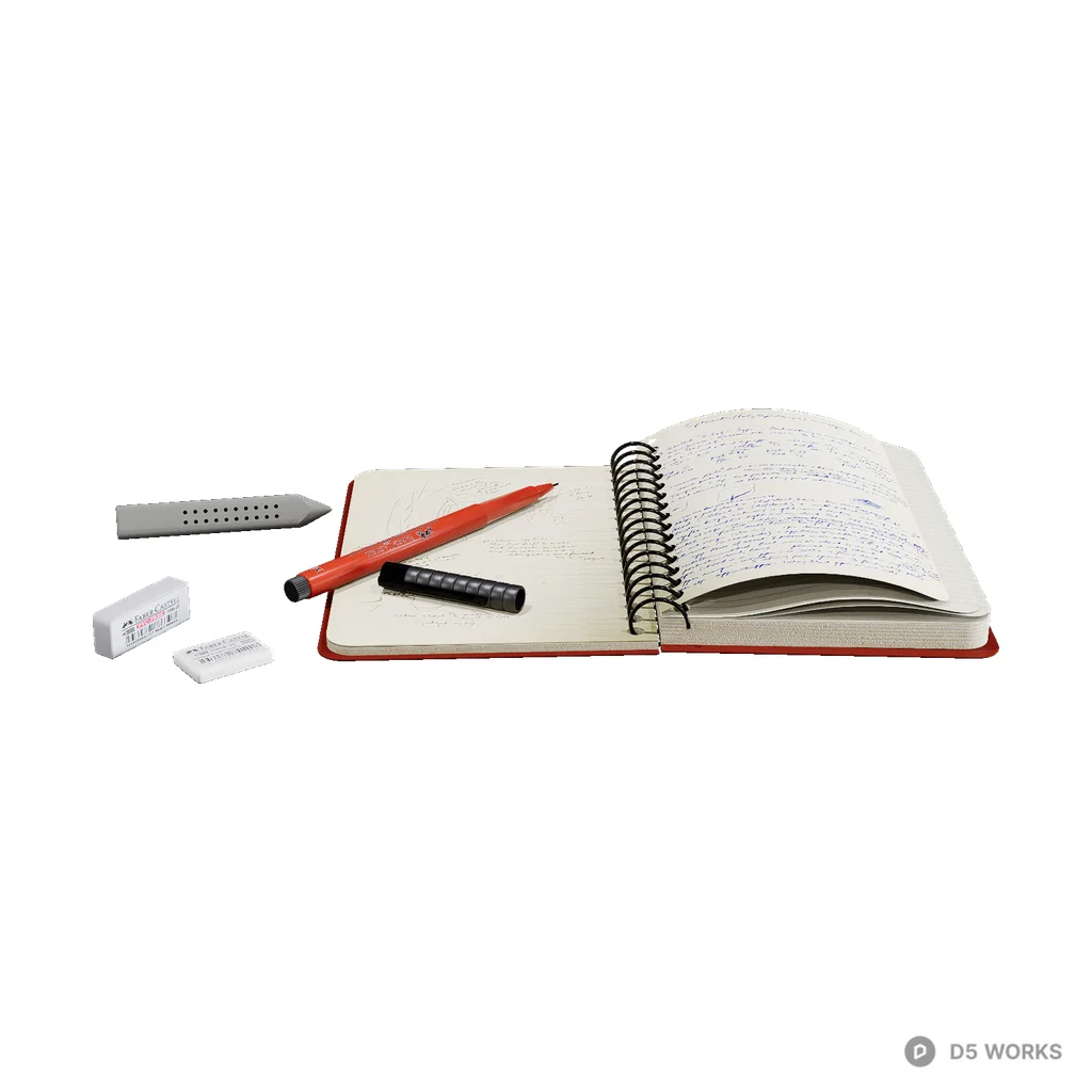 pen and notebook eraser combination 3d model - Image 1