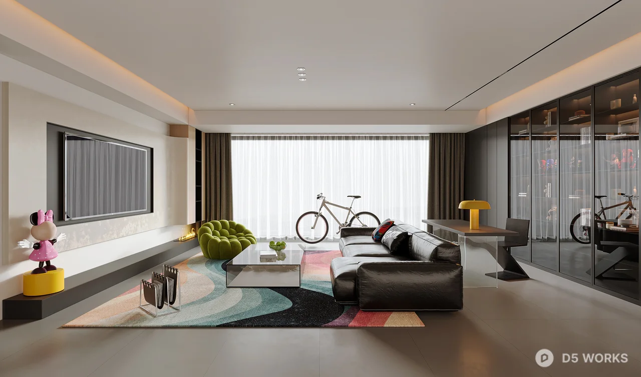Modern Living Room With Minimalist Design And Bold Color Accents 3d model - Image 1