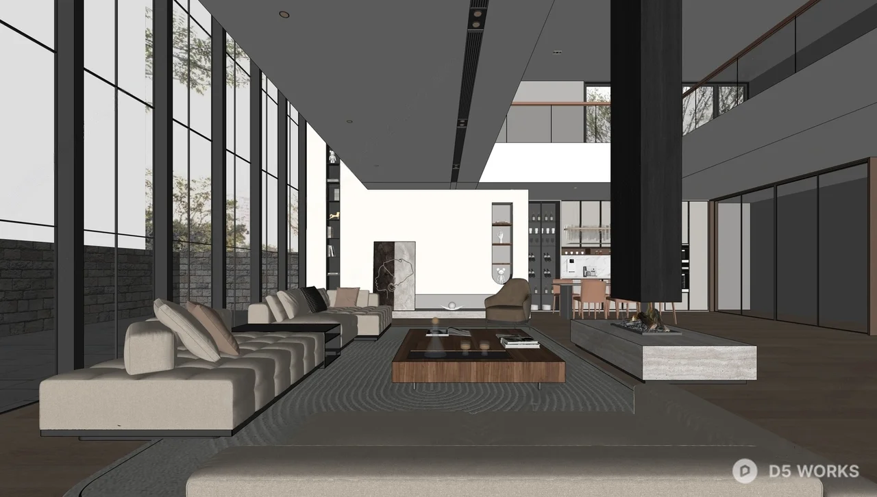 Modern Open Plan Living Dining Space 3d model thumbnail 2