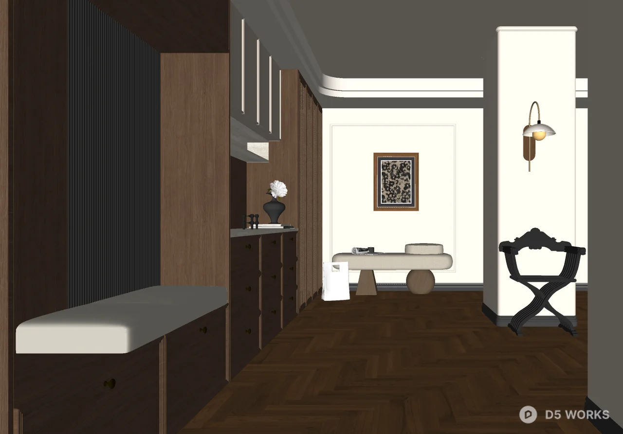 Minimalist Entryway With Herringbone Flooring And Wall Art 3d model thumbnail 2