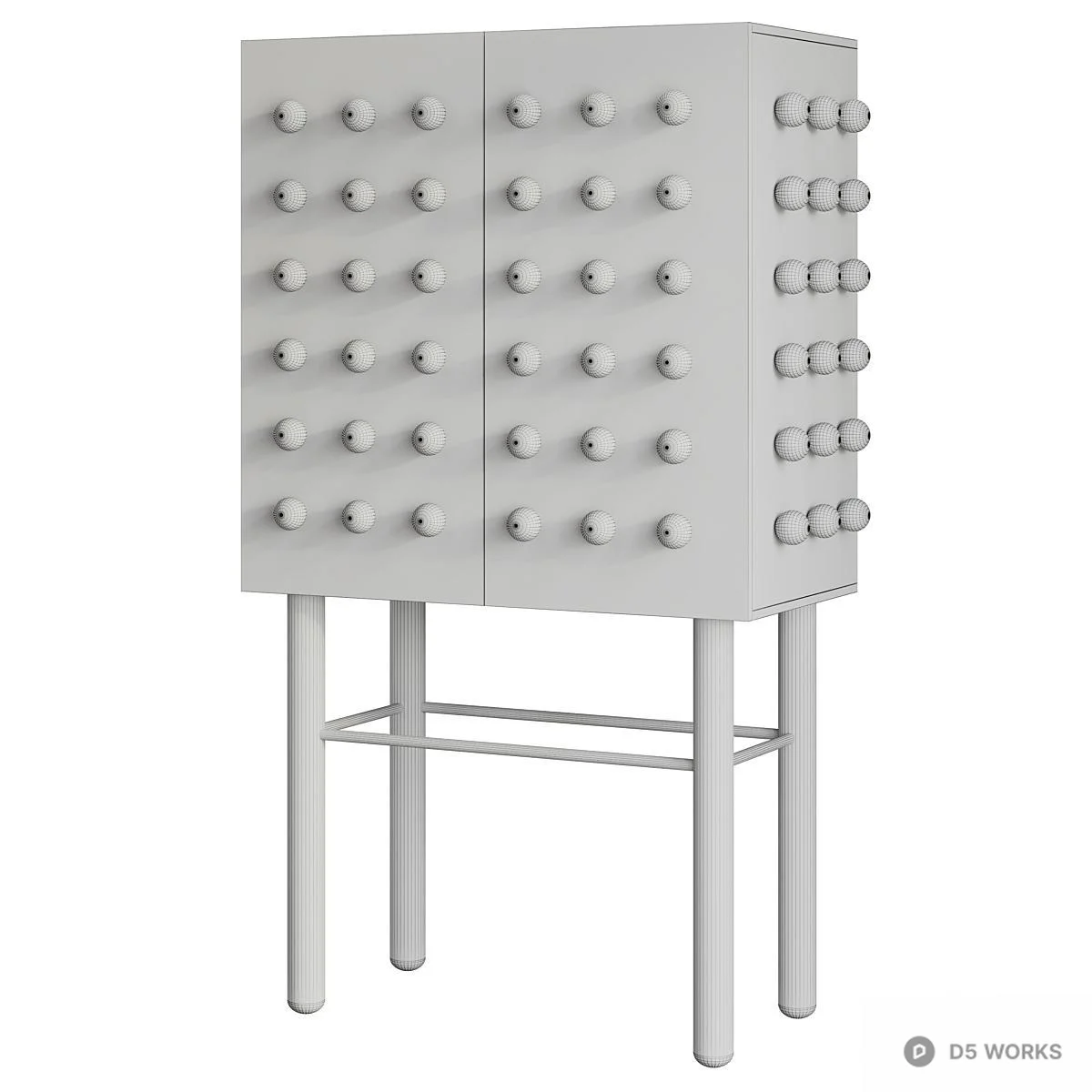 Modern Black Knob Wine Cabinet 3d model thumbnail 4