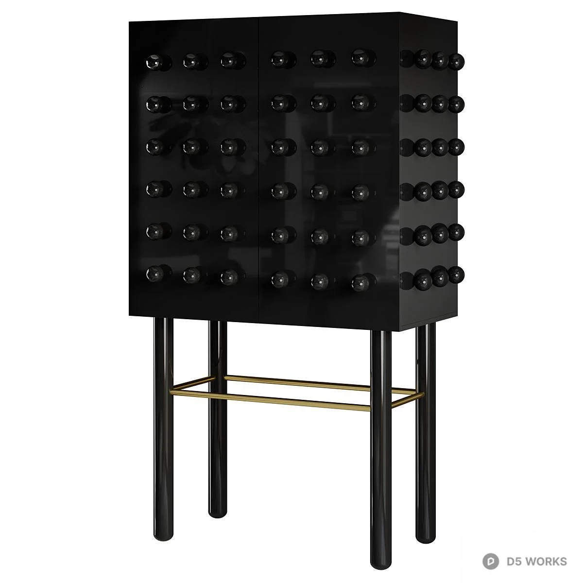 Modern Black Knob Wine Cabinet 3d model thumbnail 2