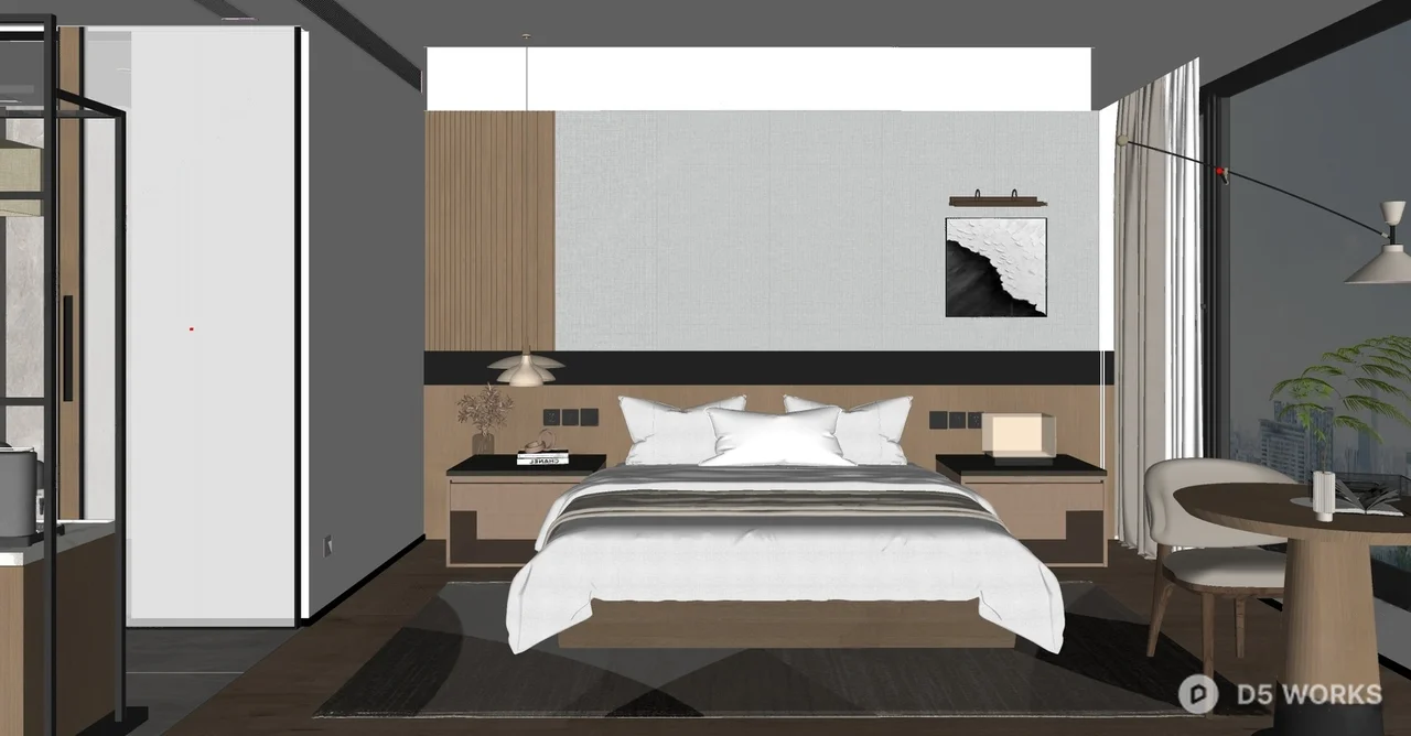 Modern Minimalist Bedroom with City View 3d model thumbnail 2