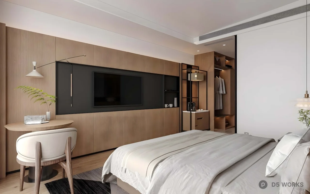 Modern Minimalist Bedroom with City View 3d model thumbnail 3