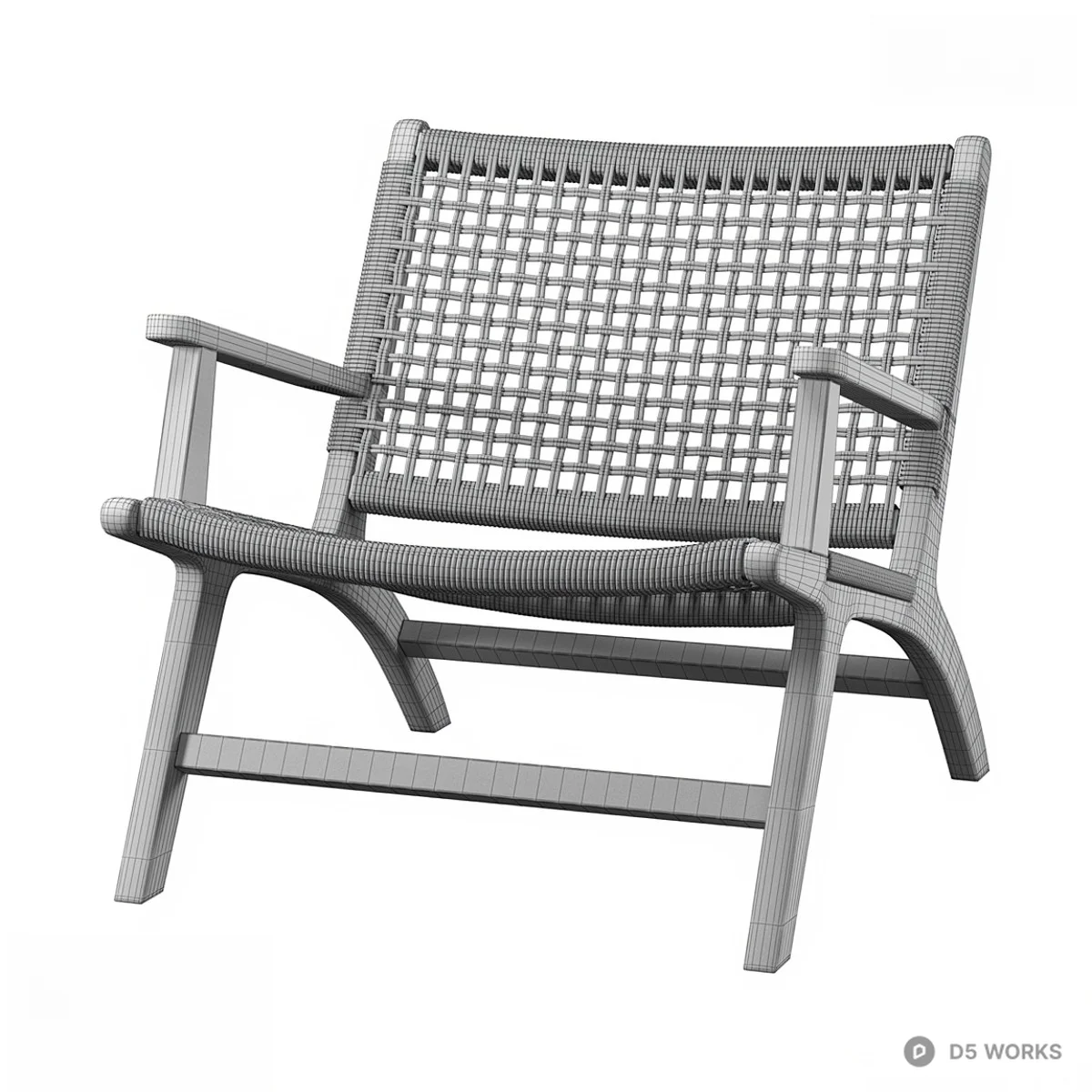Woven Rattan Leisure Chair With Wooden Frame 3d model thumbnail 2