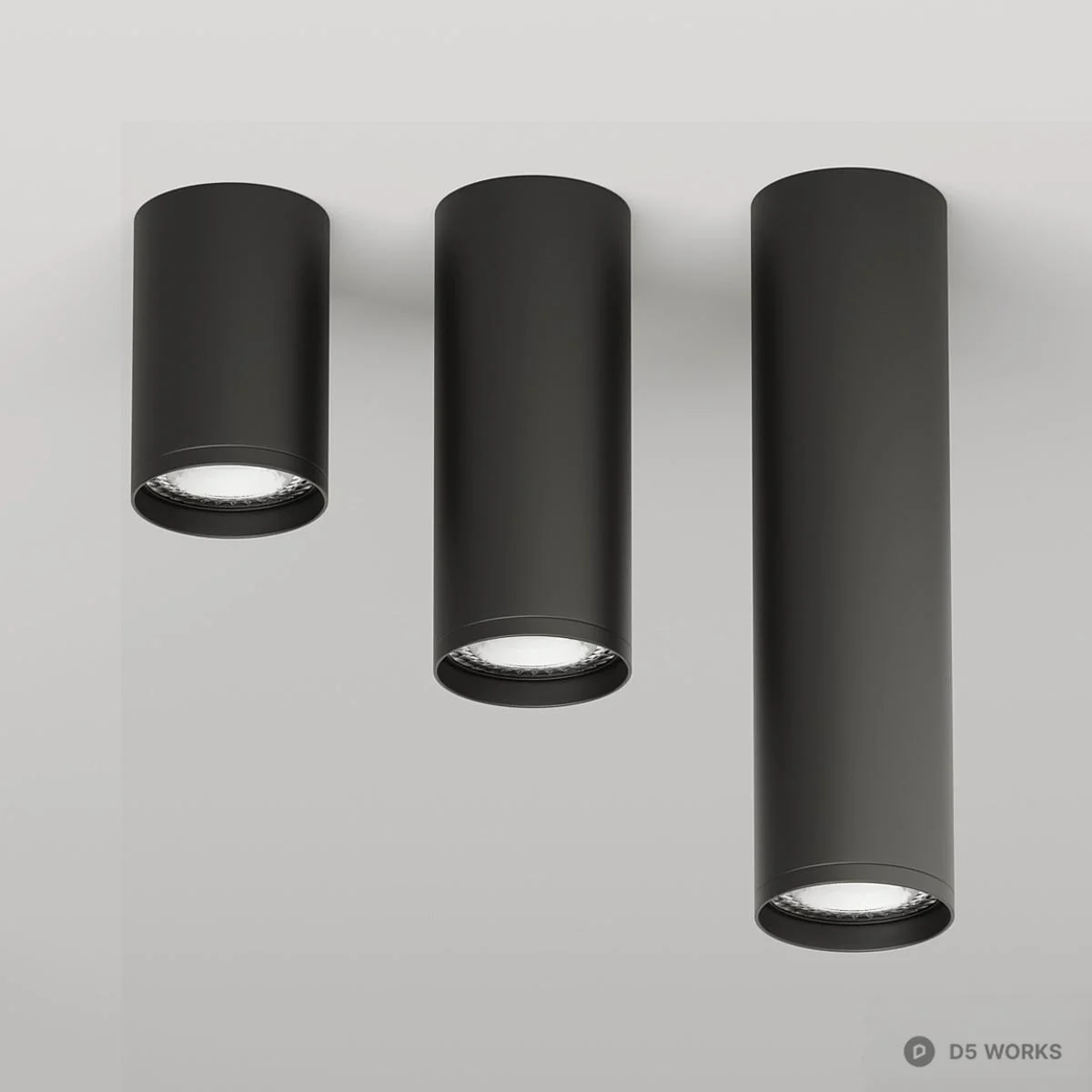 Matte Black Cylindrical Recessed Spotlights 3d model thumbnail 4
