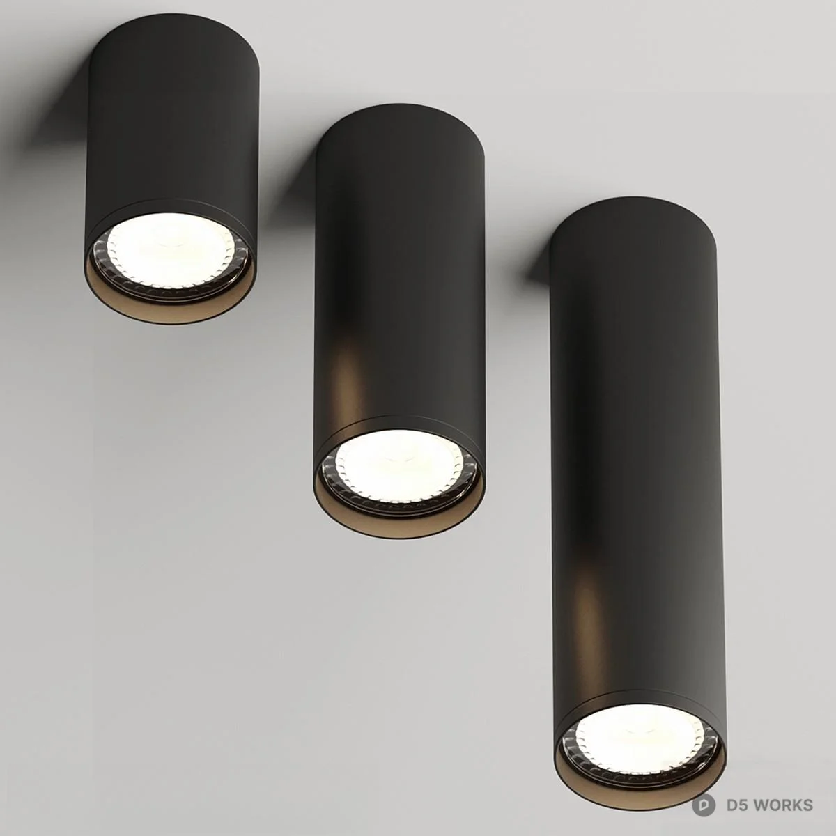 Matte Black Cylindrical Recessed Spotlights 3d model - Image 1