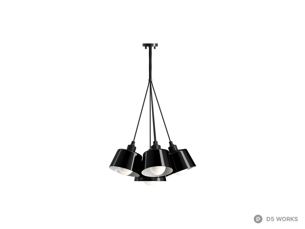 Modern Black Multi Head Pendant Lamp 3d model thumbnail 2