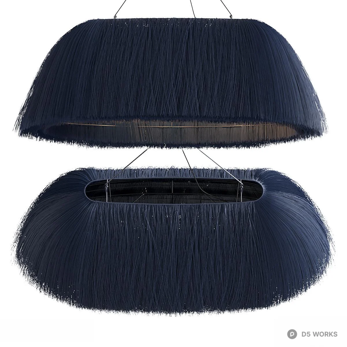 Navy Blue Fringed Pendant Lamp 3d model thumbnail 2