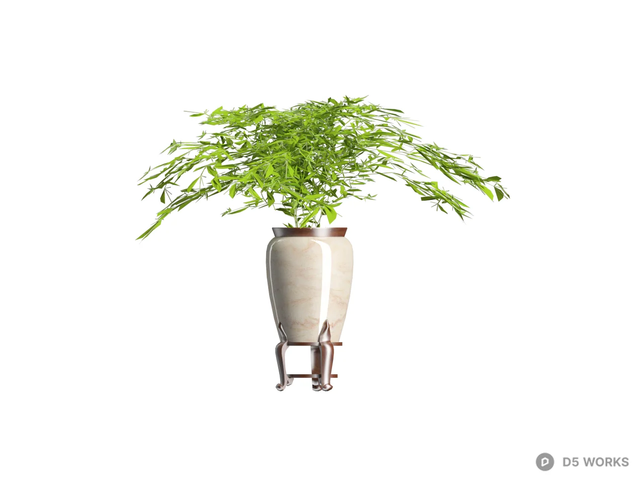 Potted Foliage Plant On Wooden Stand 3d model thumbnail 2