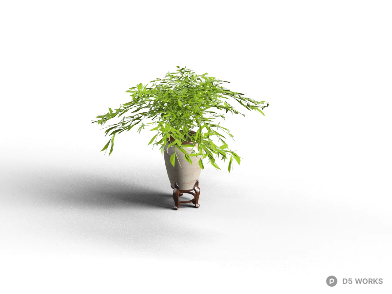 Potted Foliage Plant On Wooden Stand 3d model - Image 1