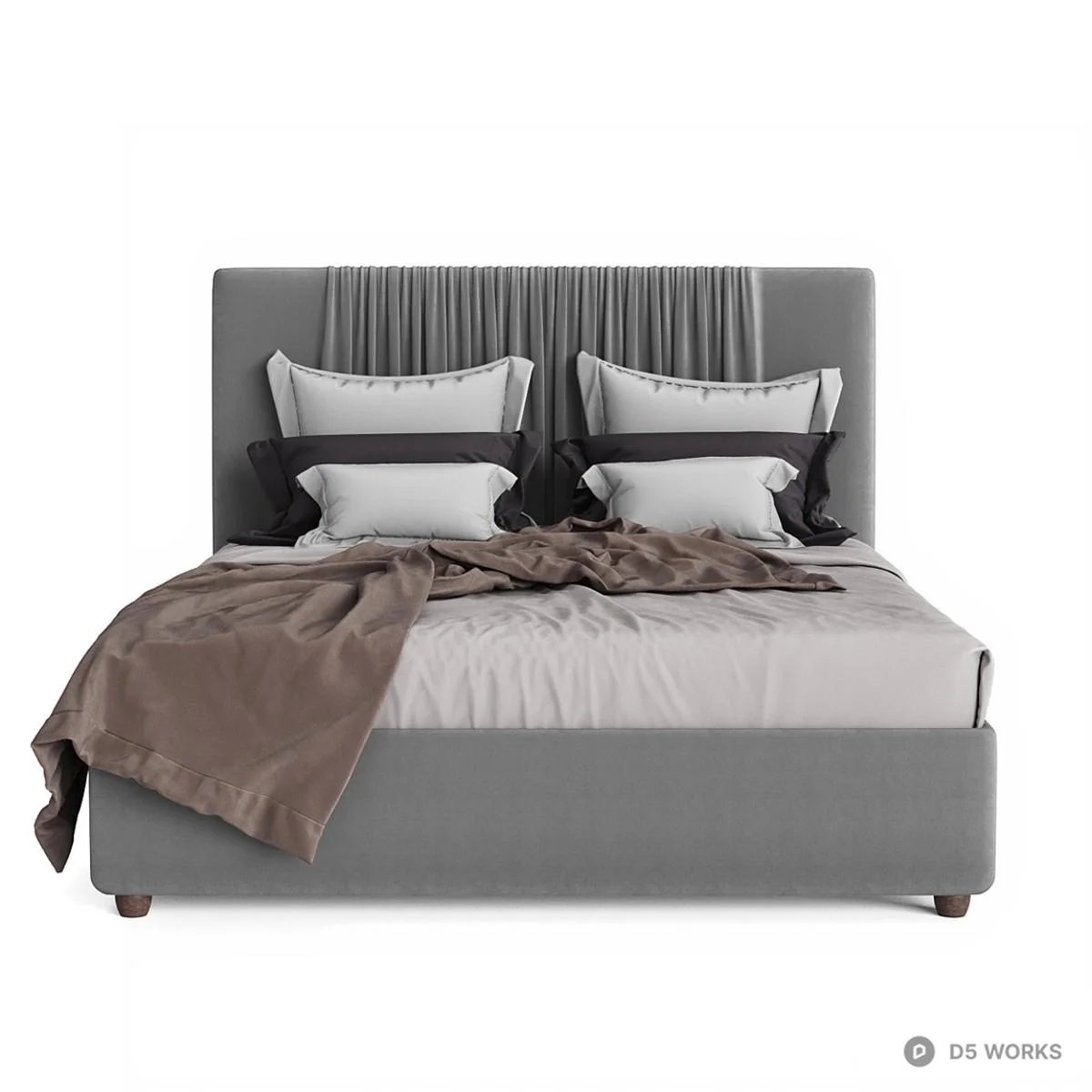 Upholstered Double Bed With Pleated Headboard 3d model thumbnail 2