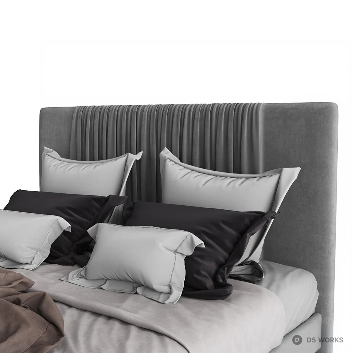 Upholstered Double Bed With Pleated Headboard 3d model thumbnail 3