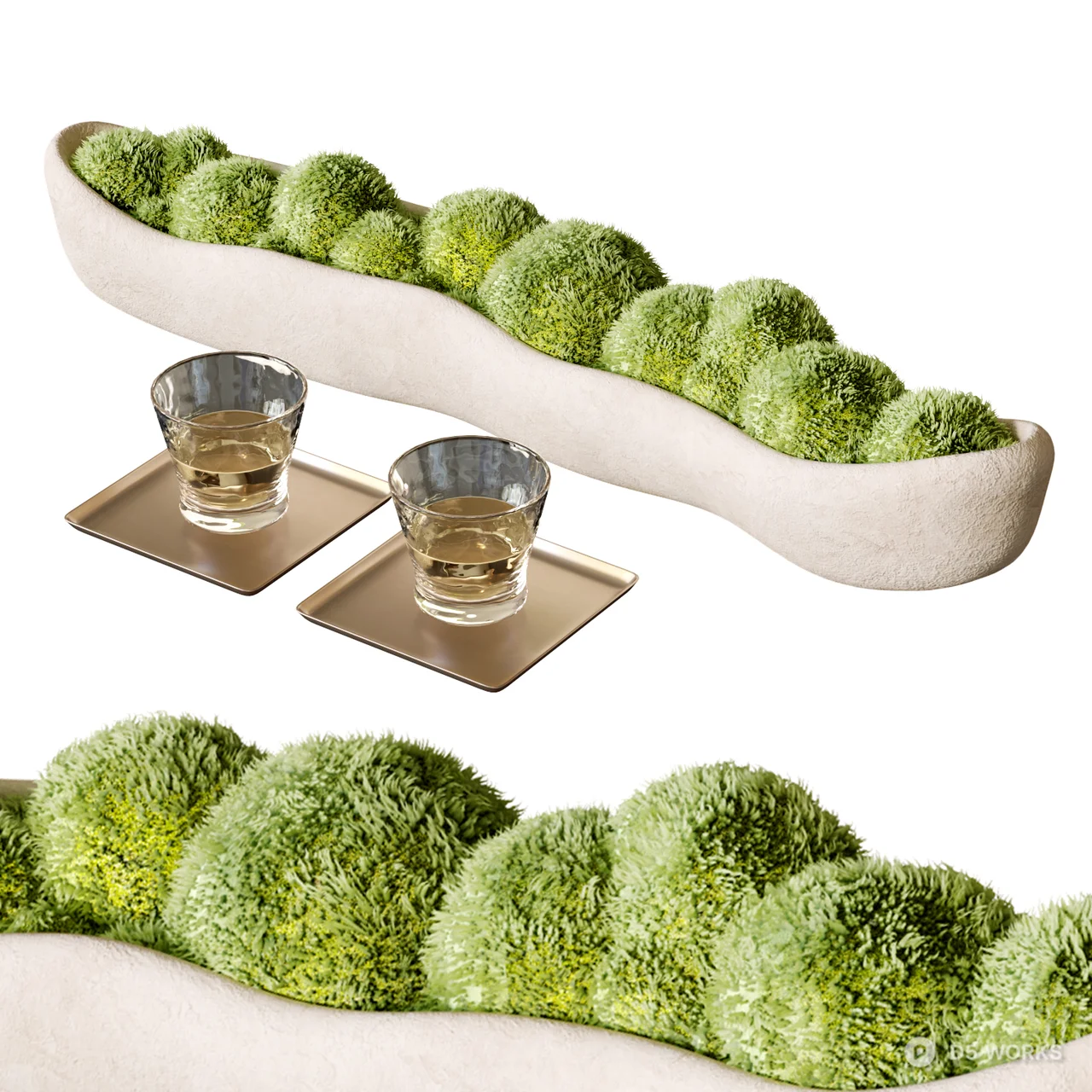 Minimalist Ceramic Planter With Moss Balls 3d model - Image 1