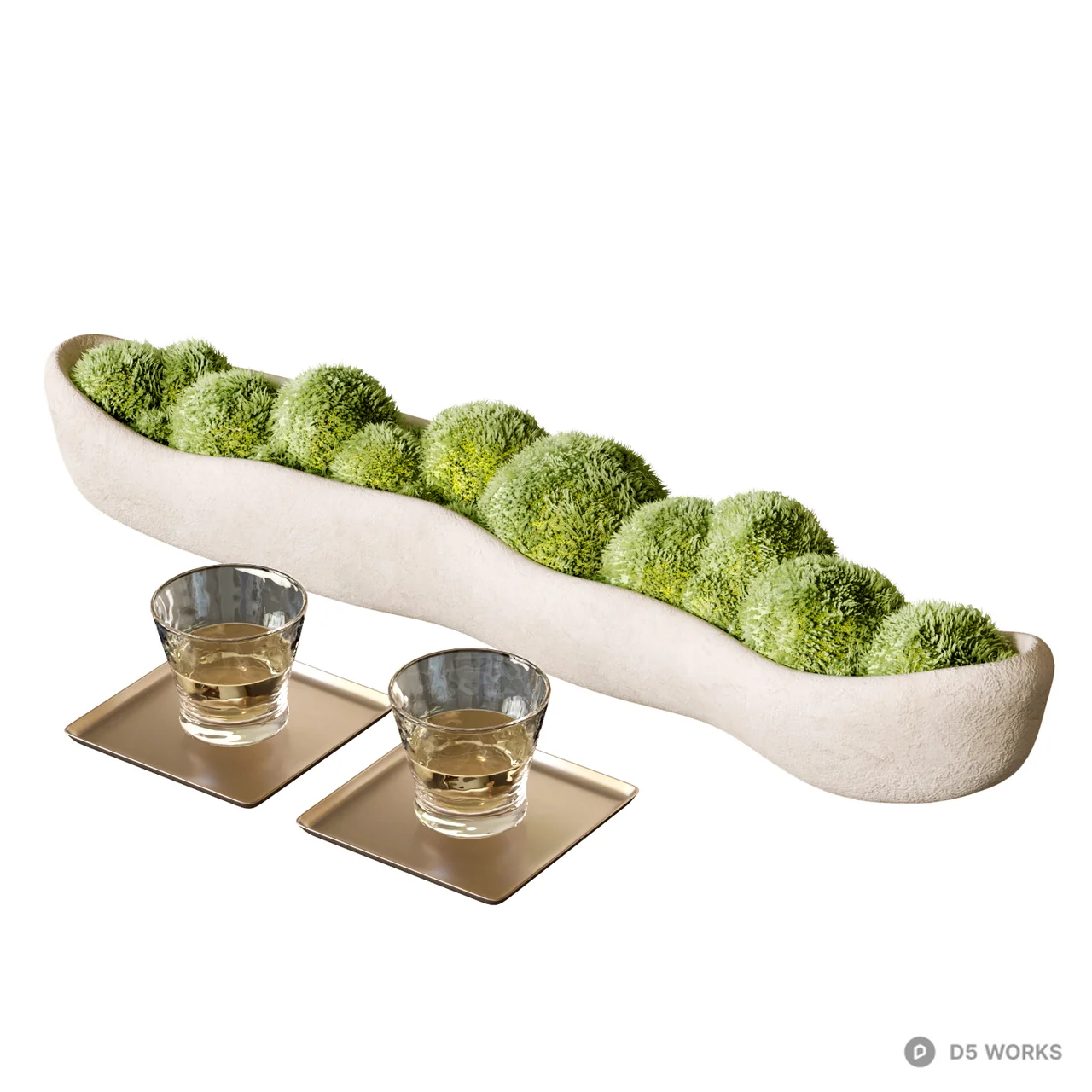 Minimalist Ceramic Planter With Moss Balls 3d model thumbnail 2