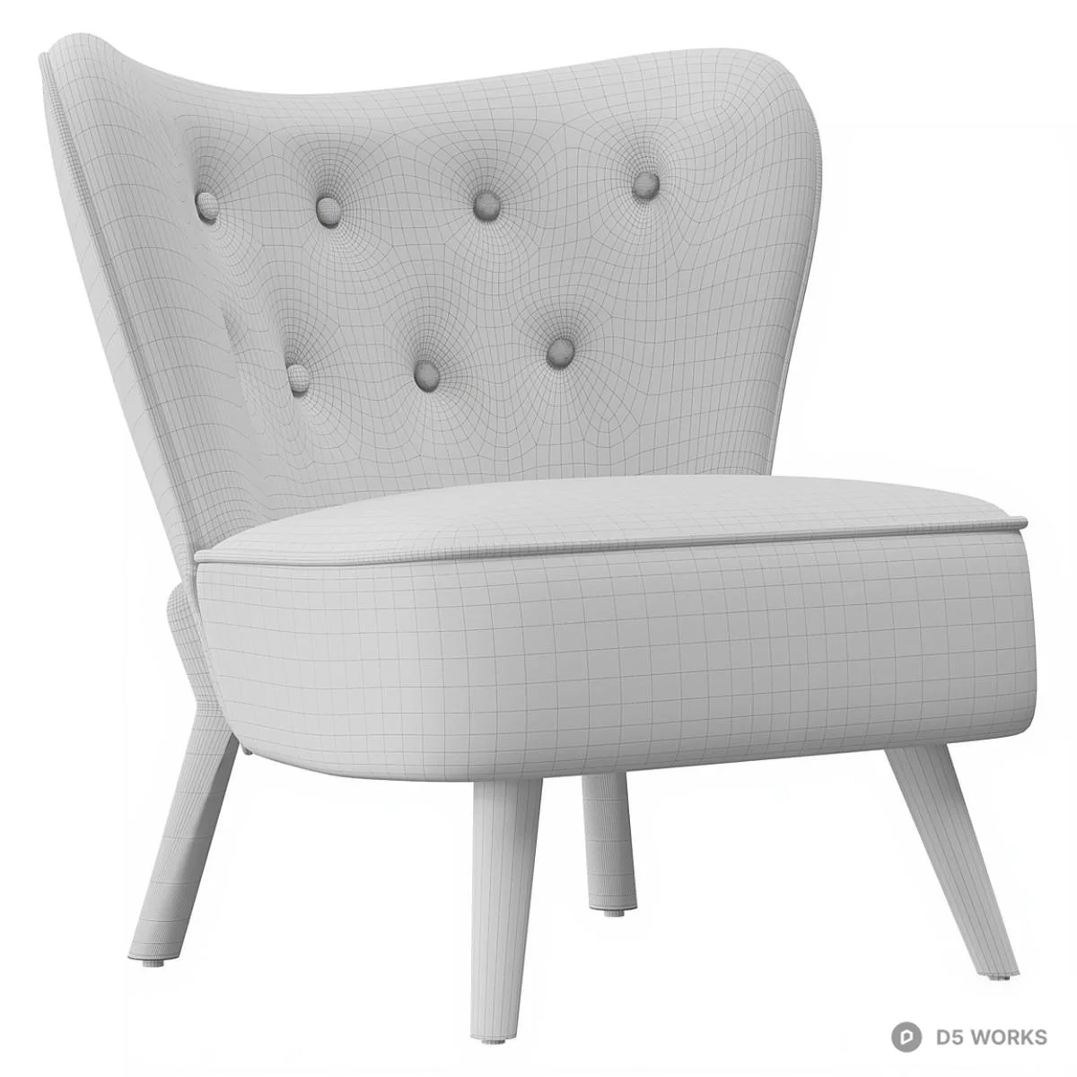Tufted Bouclé Armchair With Wooden Legs 3d model thumbnail 2