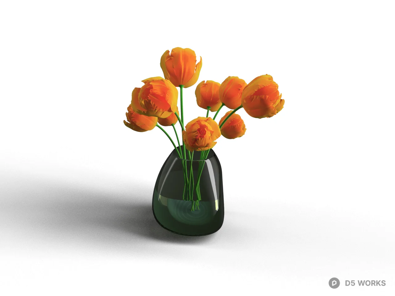 Orange Tulips In Glass Vase 3d model - Image 1