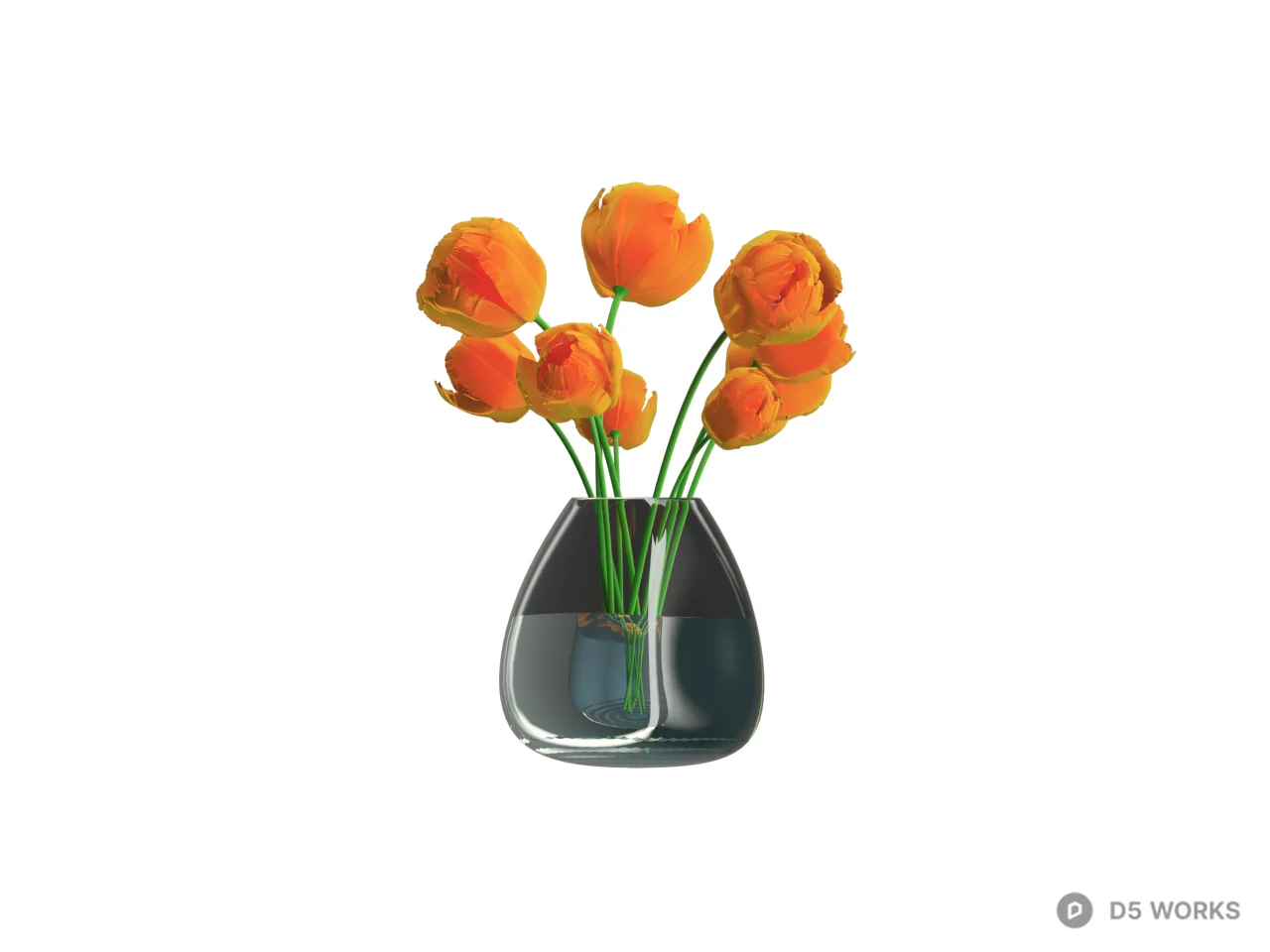 Orange Tulips In Glass Vase 3d model thumbnail 2