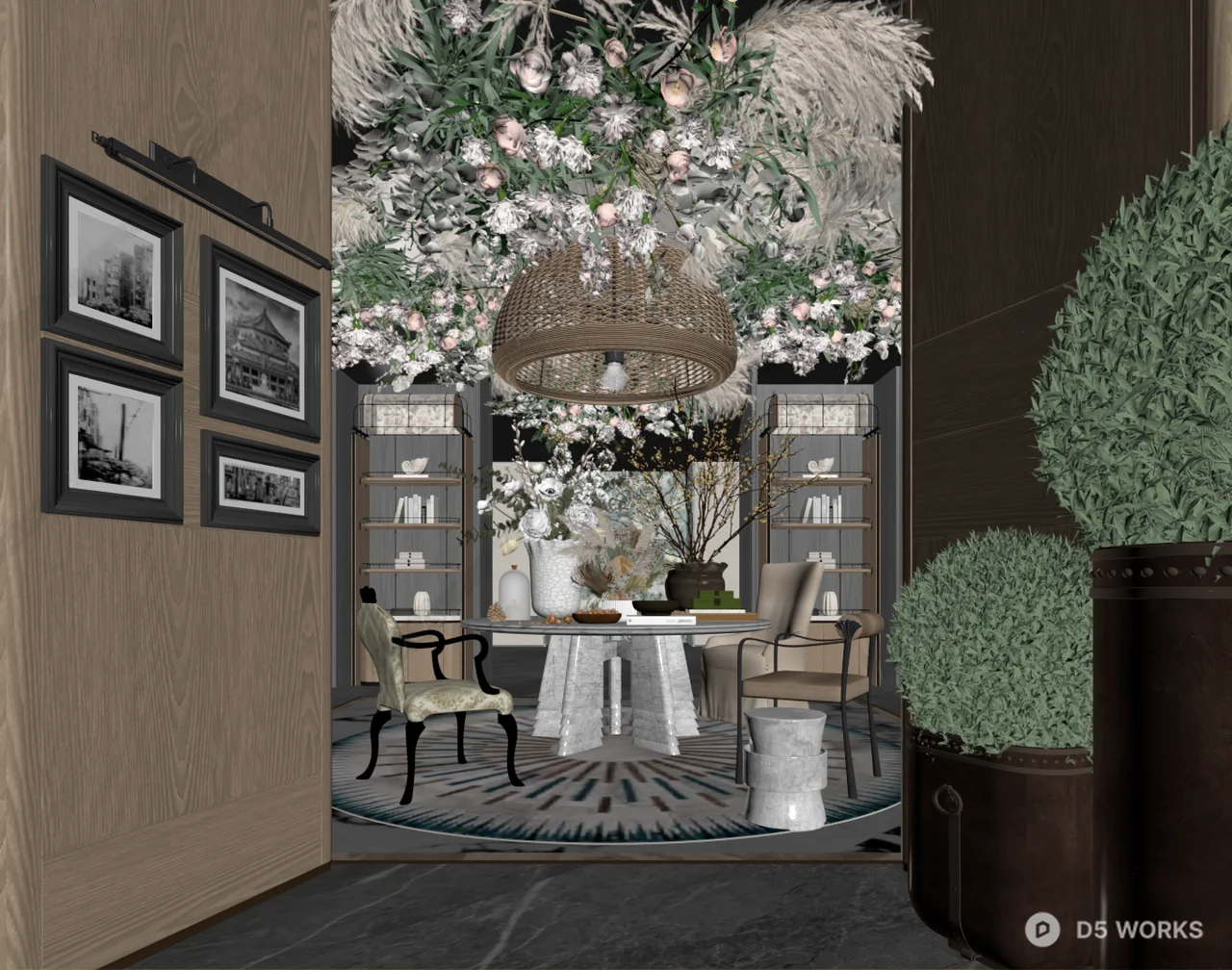 Luxury Floral Dining Booth 3d model thumbnail 2