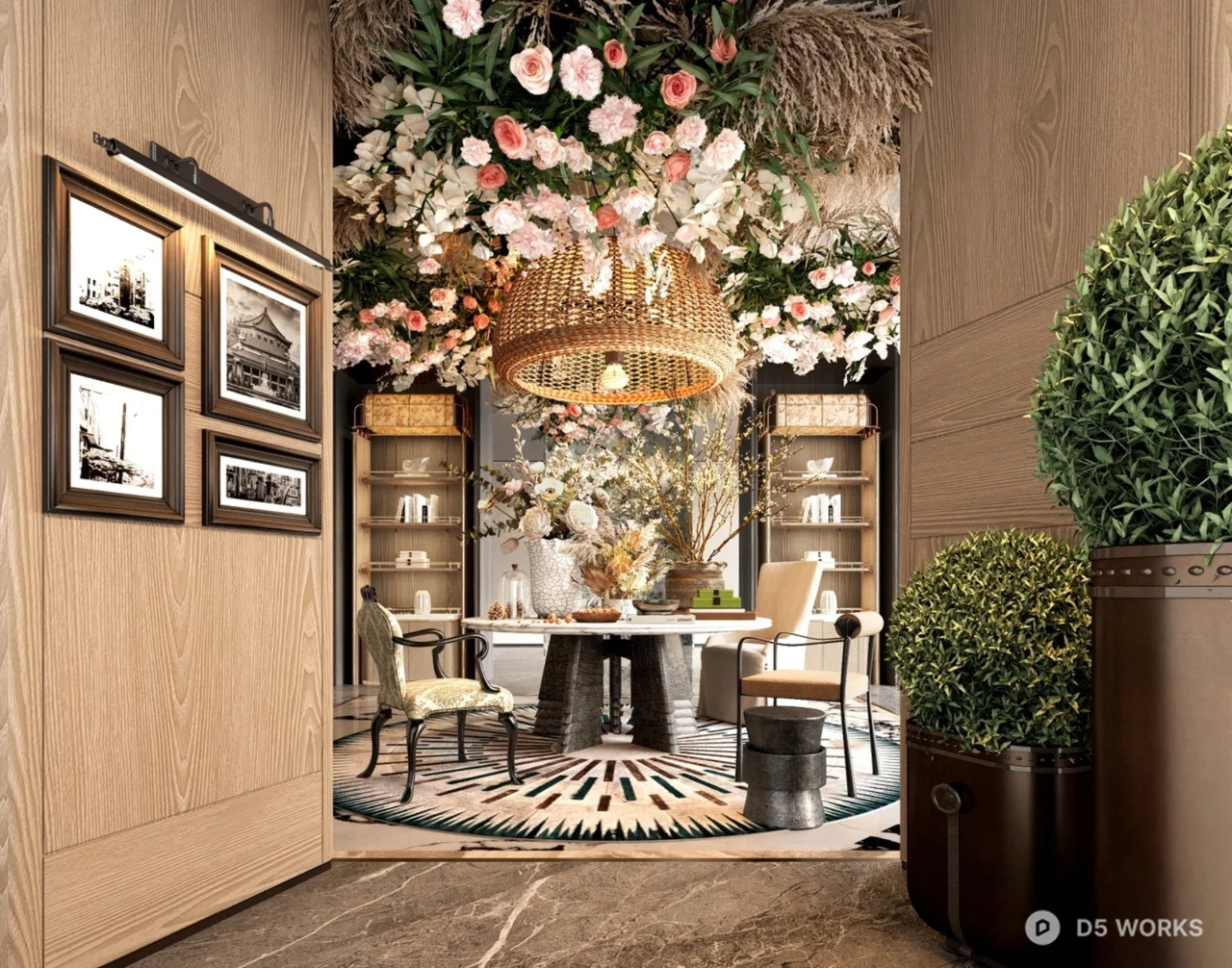 Luxury Floral Dining Booth 3d model - Image 1