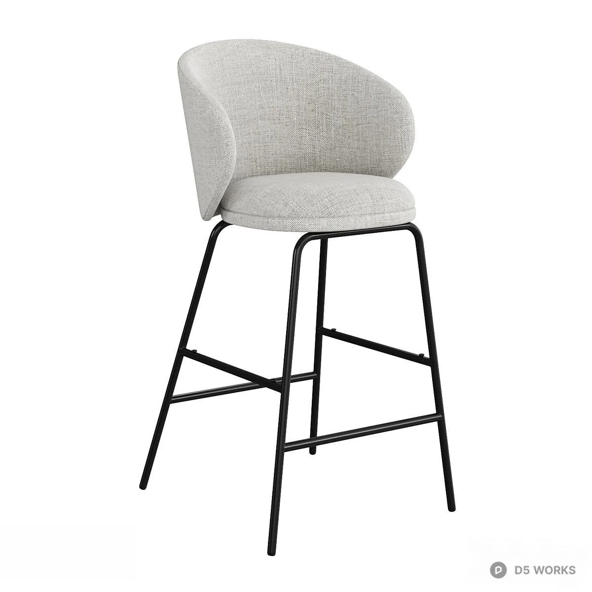 Textured Fabric Bar Chair With Black Metal Frame 3d model - Image 1