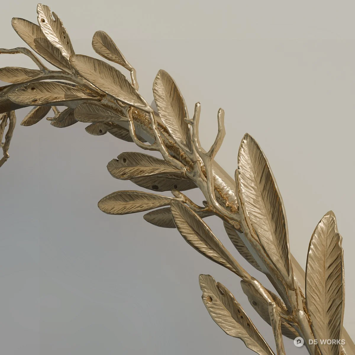 Oval Olive Branch Decorative Mirror 3d model thumbnail 3