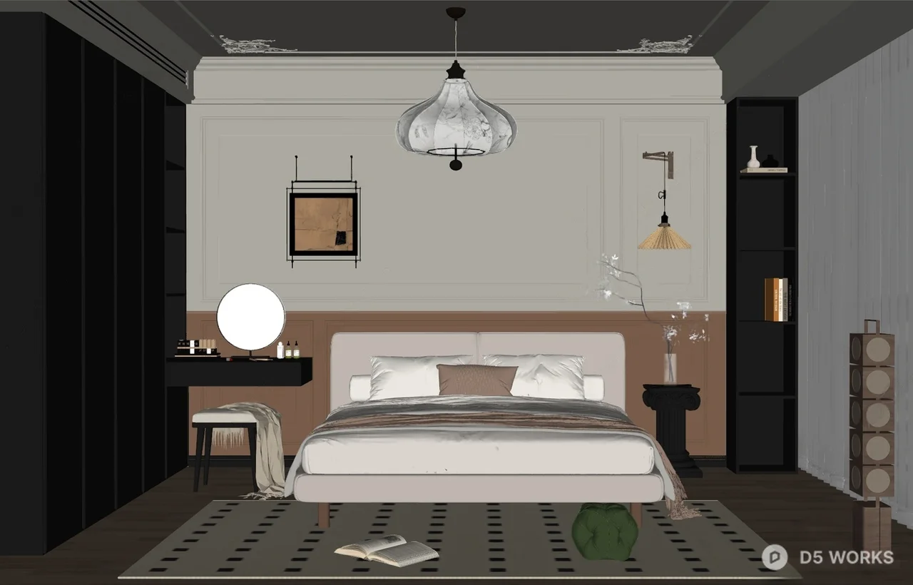 Mid Century Modern Bedroom with Wooden Accents 3d model thumbnail 2