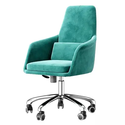 Teal Velvet Office Chair With Chrome Base 3d model